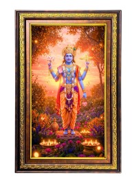 Lord Vishnu Digital Golden Balck Color Photo Frame | Hindu Religious Wall Decor | 18x24 Inches - Inspirational Wall Art For Office, Home Decor - Ideal Spiritual Gift (F16561)