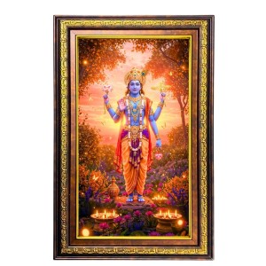 Lord Vishnu Digital Golden Balck Color Photo Frame | Hindu Religious Wall Decor | 18x24 Inches - Inspirational Wall Art For Office, Home Decor - Ideal Spiritual Gift (F16561)