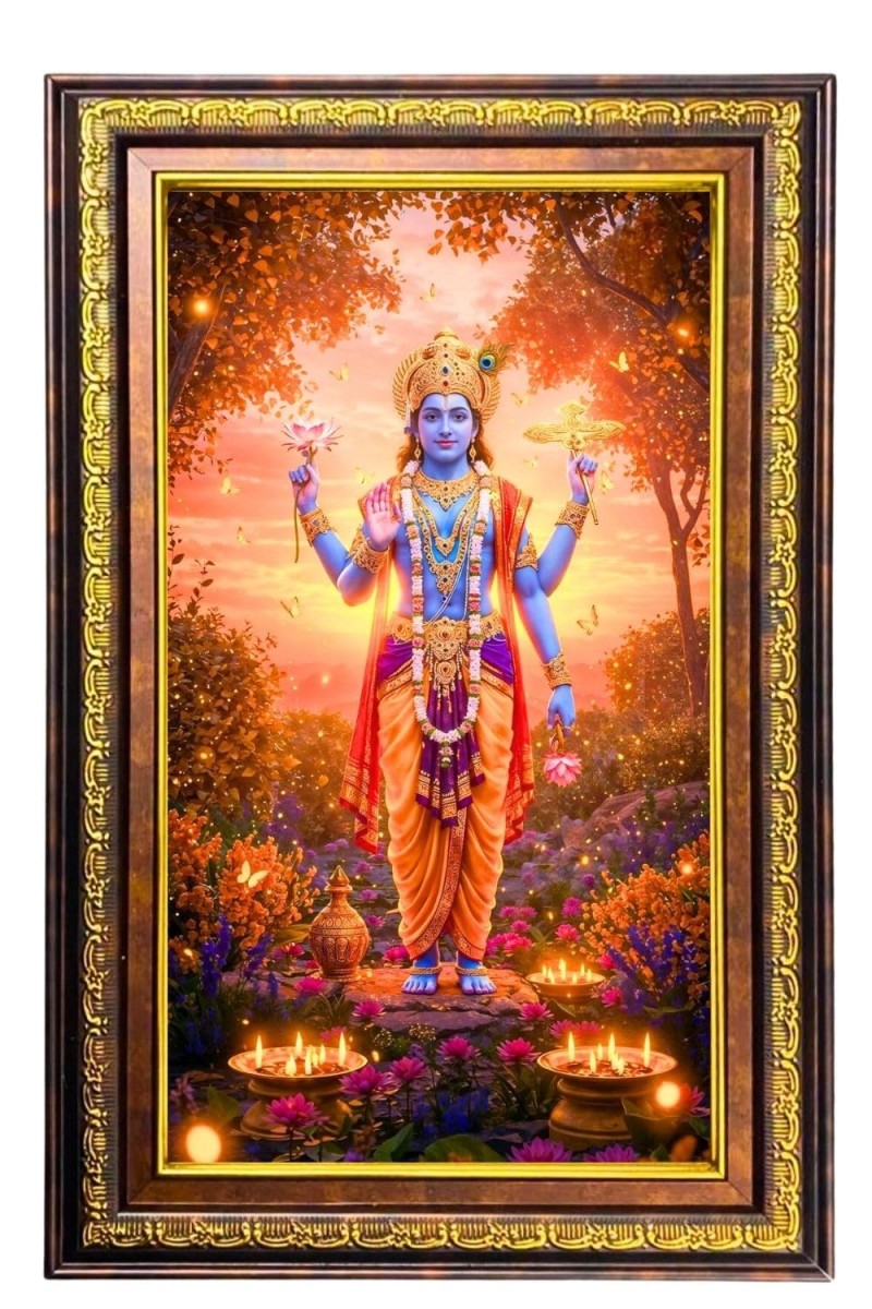 Lord Vishnu Digital Golden Balck Color Photo Frame | Hindu Religious Wall Decor | 16x22 Inches - Inspirational Wall Art For Office, Home Decor - Ideal Spiritual Gift (F16561)