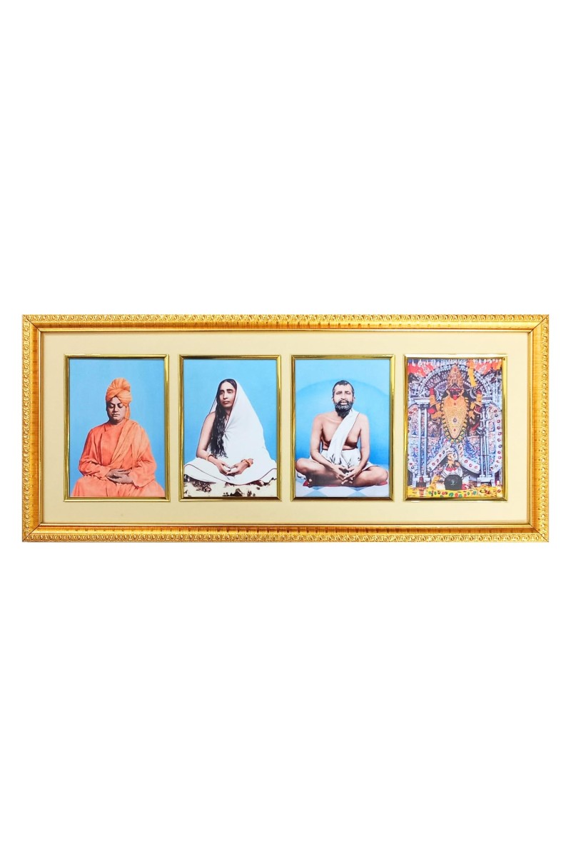 HiTechMart Spiritual Framed Photo of Sri Ramakrishna, Sarada Devi, Swami Vivekananda & Goddess Kali | Gold-Plated Divine Wall Decor for Home & Temple | Meditation & Devotional Gift