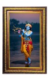 Lord Krishna Digital Golden Balck Color Photo Frame | Hindu Religious Wall Decor | 18x24 Inches - Inspirational Wall Art For Office, Home Decor - Ideal Spiritual Gift (F16688)