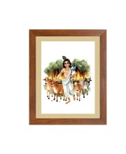 Krishna with Herd of Cows |Beautiful Handcrafted Spiritual Art Print |Divine HomeDecoration |Ideal for Puja Room and Religious Altars