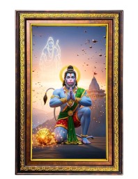 Lord Hanuman Digital Golden Balck Color Photo Frame | Hindu Religious Wall Decor | 18x24 Inches - Inspirational Wall Art For Office, Home Decor - Ideal Spiritual Gift (F16707)