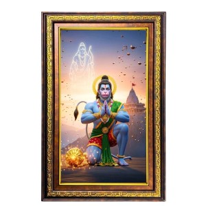 Lord Hanuman Digital Golden Balck Color Photo Frame | Hindu Religious Wall Decor | 10x16 Inches - Inspirational Wall Art For Office, Home Decor - Ideal Spiritual Gift (F16707)