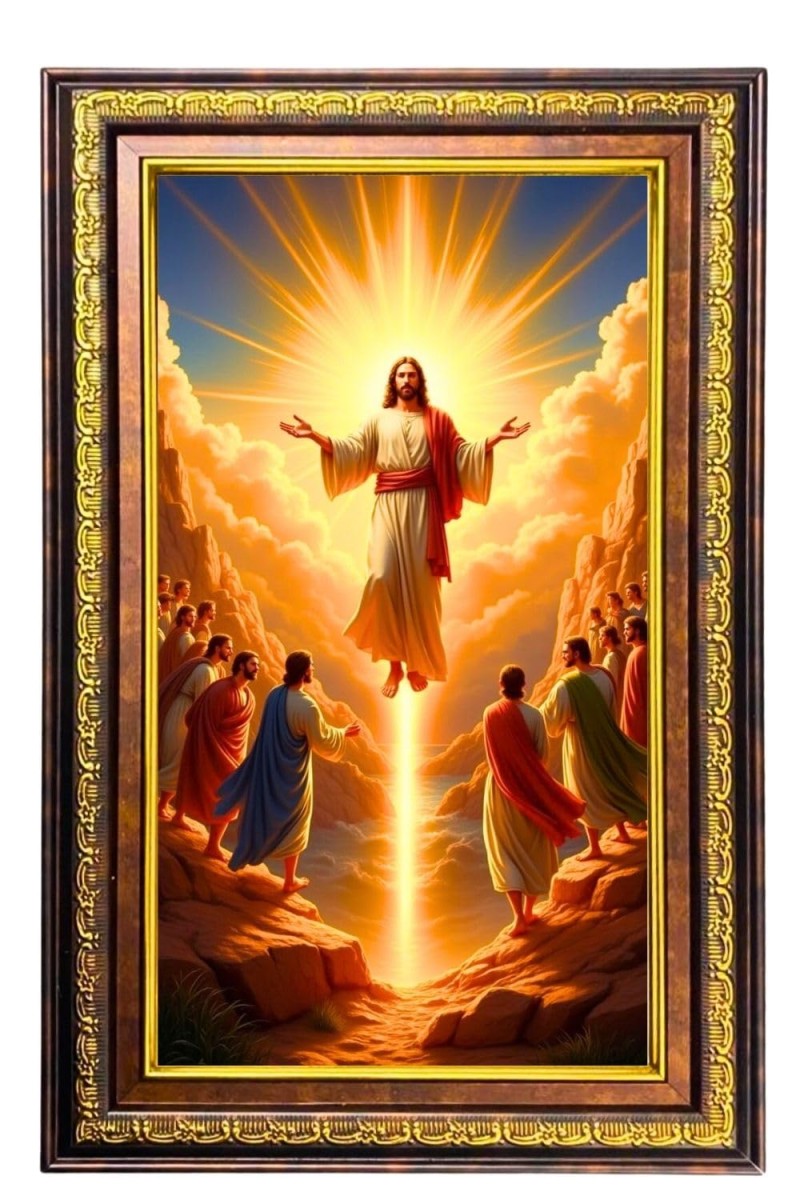 Lord Jesus Digital Golden Balck Color Photo Frame | Hindu Religious Wall Decor | 10x16 Inches - Inspirational Wall Art For Office, Home Decor - Ideal Spiritual Gift (F16756)