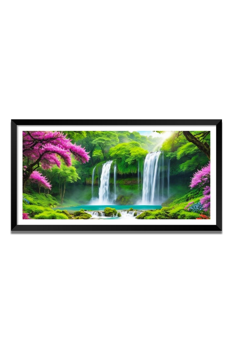 Nature Landscape Floating Frame Scenery Digital Print - (I5855) - 24x48 inch Modern Nature Wall Art for Living Room, Bedroom, Office, Hotels, Drawing Room