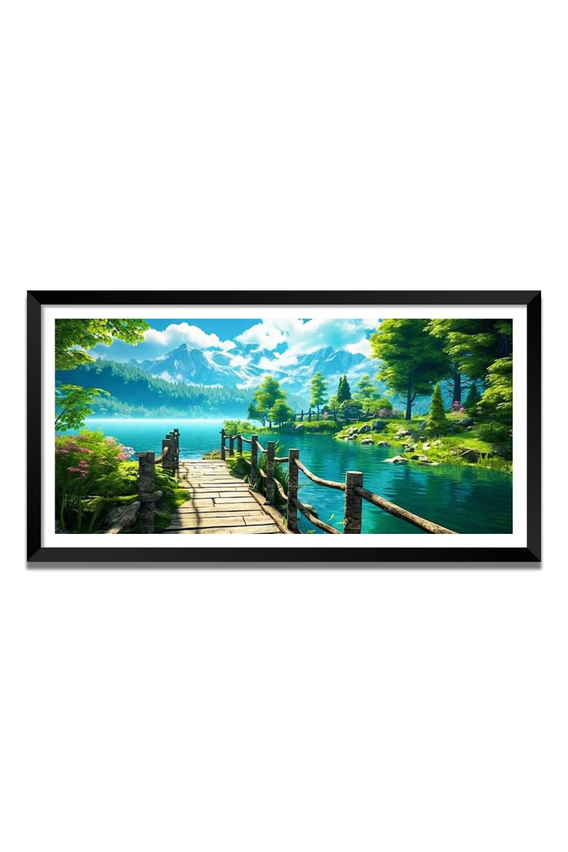 Nature Landscape Floating Frame Scenery Digital Print - (I5754) - 24x48 inch Modern Nature Wall Art for Living Room, Bedroom, Office, Hotels, Drawing Room