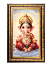 Lord Ganesha Digital Golden Balck Color Photo Frame | Hindu Religious Wall Decor | 10x16 Inches - Inspirational Wall Art For Office, Home Decor - Ideal Spiritual Gift (F16693)