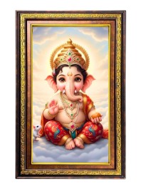 Lord Ganesha Digital Golden Balck Color Photo Frame | Hindu Religious Wall Decor | 12x18 Inches - Inspirational Wall Art For Office, Home Decor - Ideal Spiritual Gift (F16693)