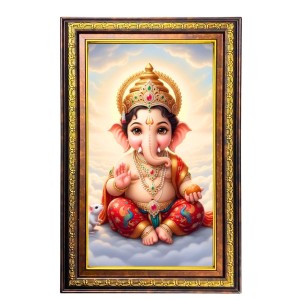 Lord Ganesha Digital Golden Balck Color Photo Frame | Hindu Religious Wall Decor | 12x18 Inches - Inspirational Wall Art For Office, Home Decor - Ideal Spiritual Gift (F16693)