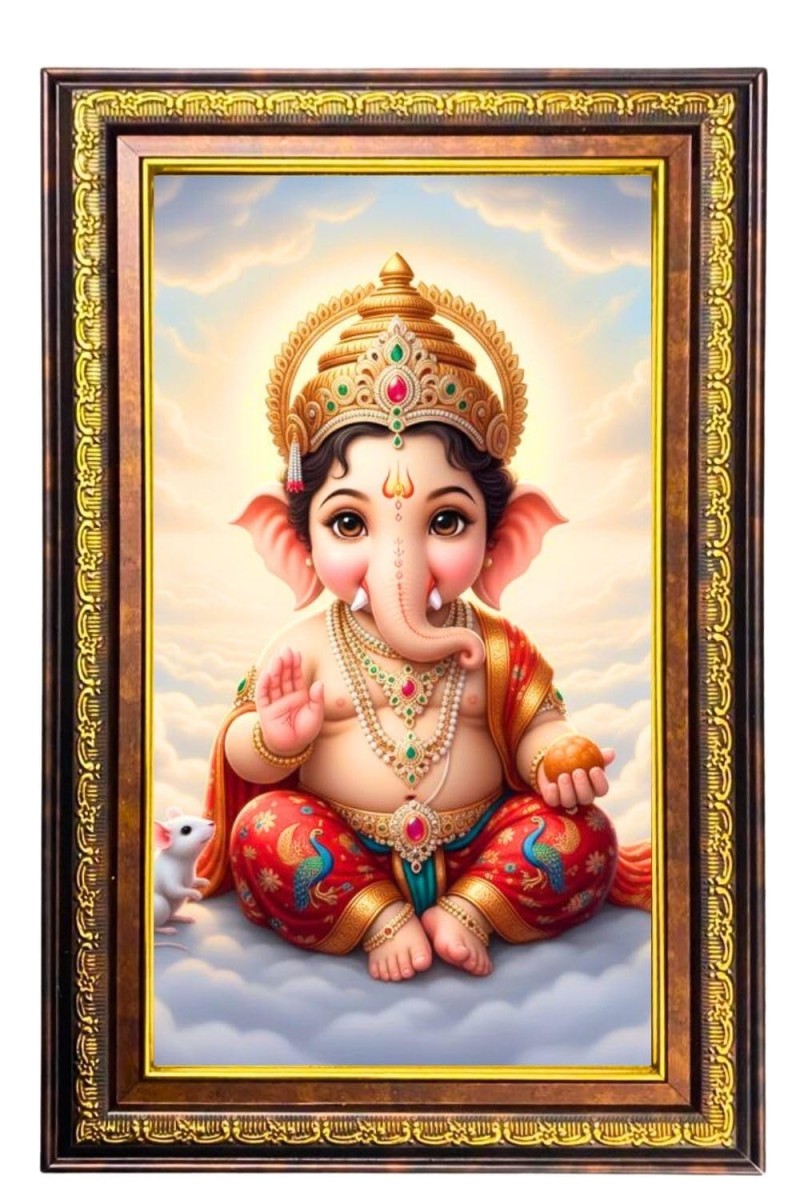 Lord Ganesha Digital Golden Balck Color Photo Frame | Hindu Religious Wall Decor | 10x16 Inches - Inspirational Wall Art For Office, Home Decor - Ideal Spiritual Gift (F16693)