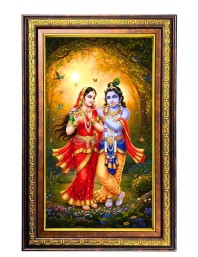 Radha Krishna Digital Golden Balck Color Photo Frame | Hindu Religious Wall Decor | 14x20 Inches - Inspirational Wall Art For Office, Home Decor - Ideal Spiritual Gift (F16715)