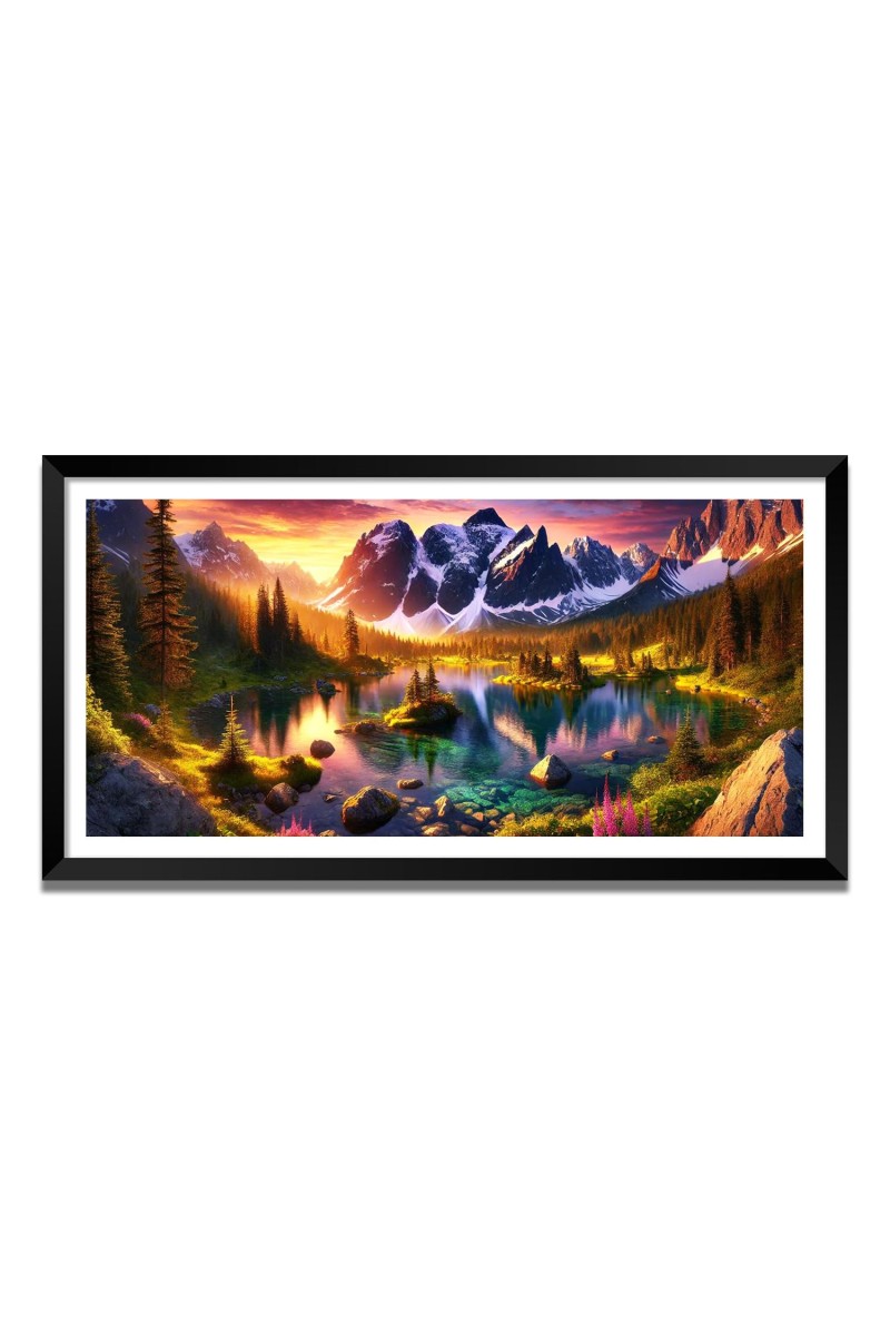 Nature Landscape Floating Frame Scenery Digital Print - (I5782) - 18x36 inch Modern Nature Wall Art for Living Room, Bedroom, Office, Hotels, Drawing Room