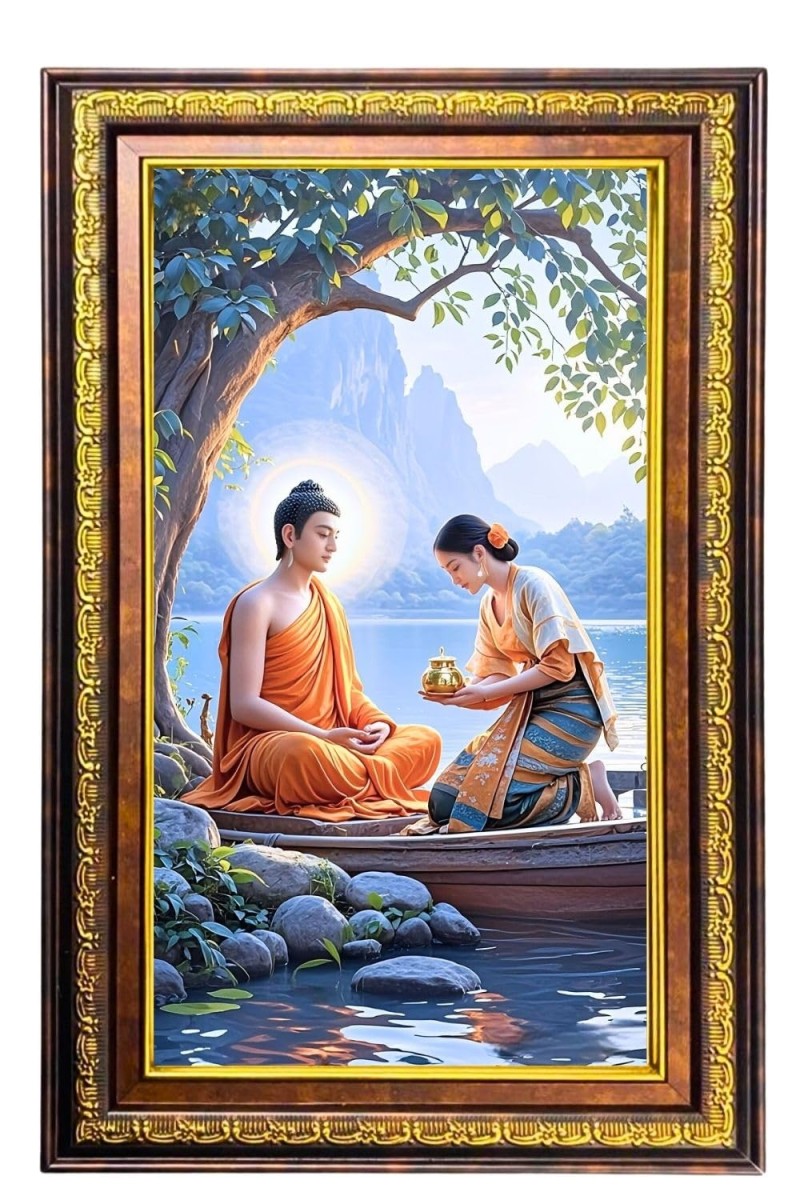 Lord Buddha Digital Golden Balck Color Photo Frame | Hindu Religious Wall Decor | 12x18 Inches - Inspirational Wall Art For Office, Home Decor - Ideal Spiritual Gift (F16515)