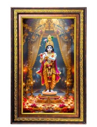 Lord Krishna Digital Golden Balck Color Photo Frame | Hindu Religious Wall Decor | 18x24 Inches - Inspirational Wall Art For Office, Home Decor - Ideal Spiritual Gift (F16933)