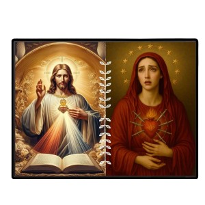 Jesus And Immaculate Heart Of Mary Laminated Photo - 7x9 Inches, Divine Blessings For Home & Office And Temple Decoration (F16191)