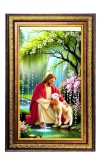 Lord Jesus Digital Golden Balck Color Photo Frame | Hindu Religious Wall Decor | 10x16 Inches - Inspirational Wall Art For Office, Home Decor - Ideal Spiritual Gift (F16737)