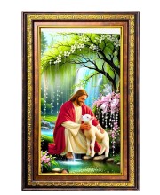 Lord Jesus Digital Golden Balck Color Photo Frame | Hindu Religious Wall Decor | 10x16 Inches - Inspirational Wall Art For Office, Home Decor - Ideal Spiritual Gift (F16737)