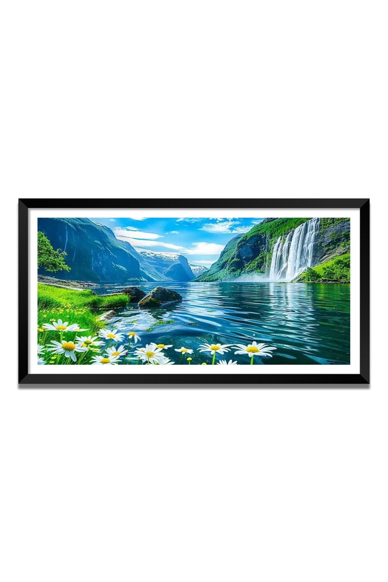 Nature Landscape Floating Frame Scenery Digital Print - (I5711) - 12x24 inch Modern Nature Wall Art for Living Room, Bedroom, Office, Hotels, Drawing Room