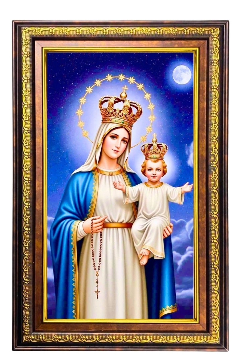 Mary And Jesus Digital Golden Balck Color Photo Frame | Hindu Religious Wall Decor | 10x16 Inches - Inspirational Wall Art For Office, Home Decor - Ideal Spiritual Gift (F16770)
