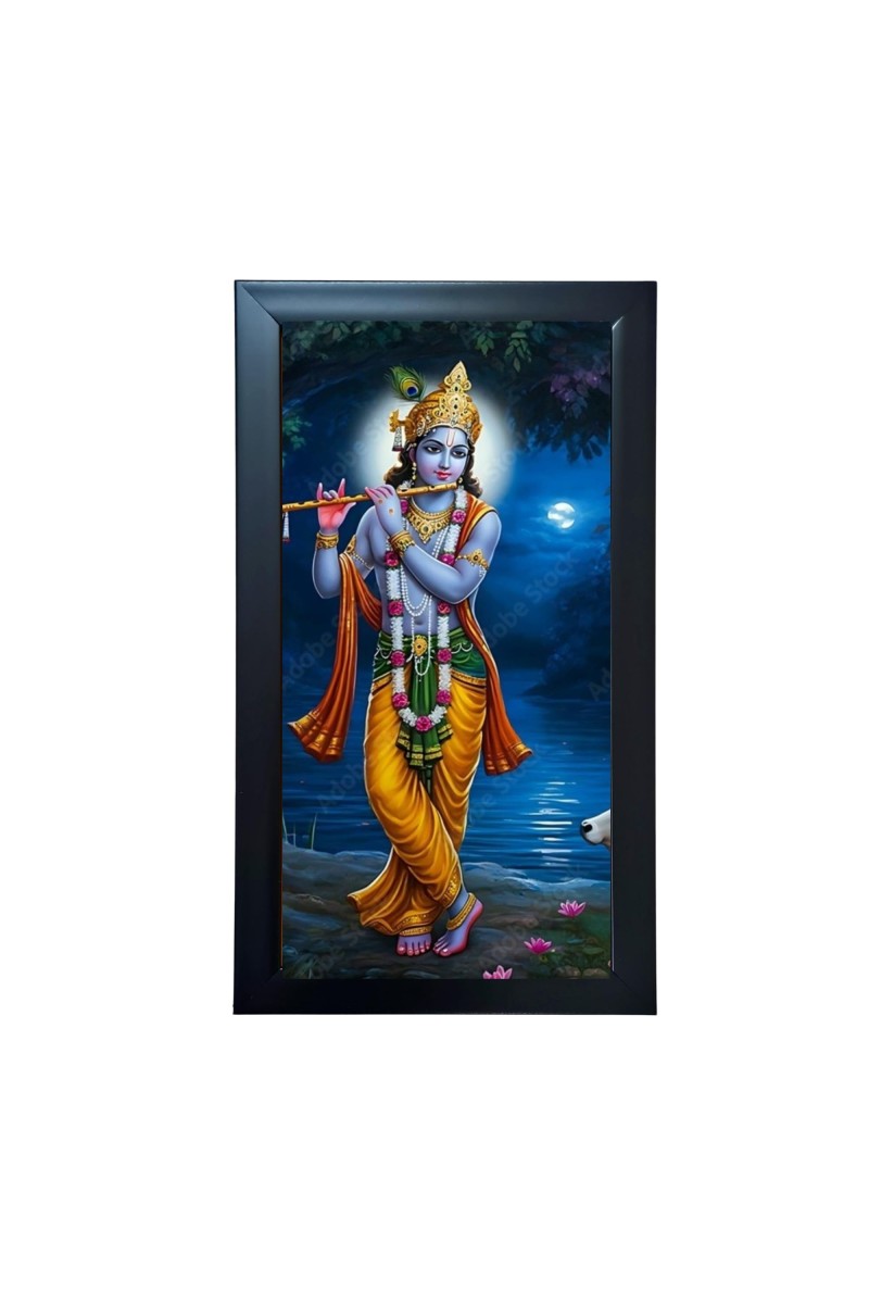 Lord Krishna Playing Flute Divine Art Photo Frame – Sacred Acrylic Wall Decor for Home, Office & Temple (39.5 x 24.3 cm)