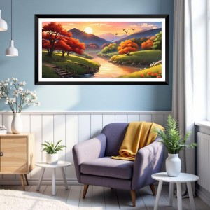 Nature Landscape Floating Frame Scenery Digital Print - (I5614) - 18x36 inch Modern Nature Wall Art for Living Room, Bedroom, Office, Hotels, Drawing Room