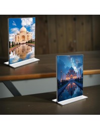 Taj Mahal Acrylic T-Style Photo Stand - 7x9 Inches, Compact and Stylish Spiritual Display, easily change 2 photos (Pack of 1)