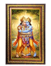 Lord Hanuman And Lord Rama Digital Golden Balck Color Photo Frame | Hindu Religious Wall Decor | 14x20 Inches - Inspirational Wall Art For Office, Home Decor - Ideal Spiritual Gift (F16706)