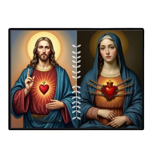 Jesus And Immaculate Heart Of Mary Laminated Photo - 7x9 Inches, Divine Blessings For Home & Office And Temple Decoration (F16188)