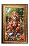 Lord Ganesha Digital Golden Balck Color Photo Frame | Hindu Religious Wall Decor | 10x16 Inches - Inspirational Wall Art For Office, Home Decor - Ideal Spiritual Gift (F16589)