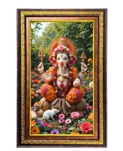 Lord Ganesha Digital Golden Balck Color Photo Frame | Hindu Religious Wall Decor | 10x16 Inches - Inspirational Wall Art For Office, Home Decor - Ideal Spiritual Gift (F16589)