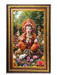 Lord Ganesha Digital Golden Balck Color Photo Frame | Hindu Religious Wall Decor | 10x16 Inches - Inspirational Wall Art For Office, Home Decor - Ideal Spiritual Gift (F16589)