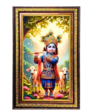 Lord Krishna Digital Golden Balck Color Photo Frame | Hindu Religious Wall Decor | 18x24 Inches - Inspirational Wall Art For Office, Home Decor - Ideal Spiritual Gift (F16818)