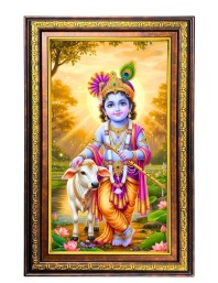 Lord Krishna Digital Golden Balck Color Photo Frame | Hindu Religious Wall Decor | 10x16 Inches - Inspirational Wall Art For Office, Home Decor - Ideal Spiritual Gift (F16795)