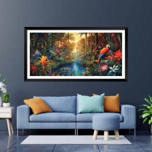 Nature Landscape Floating Frame Scenery Digital Print - (I5590) - 24x48 inch Modern Nature Wall Art for Living Room, Bedroom, Office, Hotels, Drawing Room