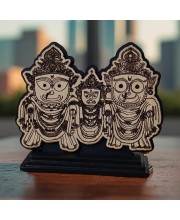 HiTechMart Wooden Jagannath Balabhadra Subhadra Idol on Stand – Handcrafted Decorative Statue for Car Dashboard, Home Mandir & Office Table – Spiritual Hindu Gift & Temple Decor