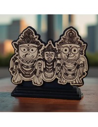 HiTechMart Wooden Jagannath Balabhadra Subhadra Idol on Stand – Handcrafted Decorative Statue for Car Dashboard, Home Mandir & Office Table – Spiritual Hindu Gift & Temple Decor