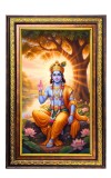 Lord Krishna Digital Golden Balck Color Photo Frame | Hindu Religious Wall Decor | 18x24 Inches - Inspirational Wall Art For Office, Home Decor - Ideal Spiritual Gift (F16857)