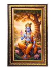 Lord Krishna Digital Golden Balck Color Photo Frame | Hindu Religious Wall Decor | 18x24 Inches - Inspirational Wall Art For Office, Home Decor - Ideal Spiritual Gift (F16857)