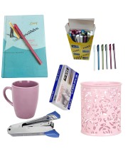 Combo of Exclusive Diary, Fort Ball Pen Box, Coffee Mug, Metal Pen Holder, Stapler & Pins (Office Combo/Writing Combo)