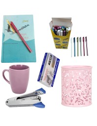 Combo of Exclusive Diary, Fort Ball Pen Box, Coffee Mug, Metal Pen Holder, Stapler & Pins (Office Combo/Writing Combo)
