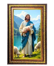 Lord Jesus Digital Golden Balck Color Photo Frame | Hindu Religious Wall Decor | 10x16 Inches - Inspirational Wall Art For Office, Home Decor - Ideal Spiritual Gift (F16733)