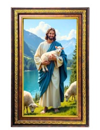 Lord Jesus Digital Golden Balck Color Photo Frame | Hindu Religious Wall Decor | 10x16 Inches - Inspirational Wall Art For Office, Home Decor - Ideal Spiritual Gift (F16733)