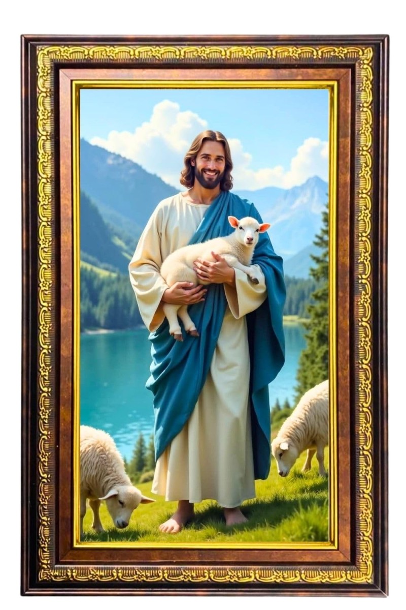 Lord Jesus Digital Golden Balck Color Photo Frame | Hindu Religious Wall Decor | 12x18 Inches - Inspirational Wall Art For Office, Home Decor - Ideal Spiritual Gift (F16733)