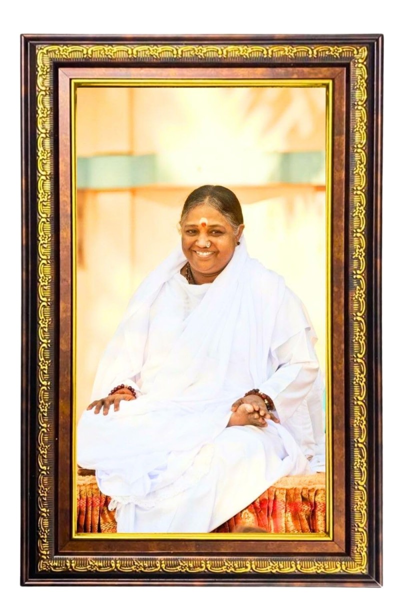 Sri Mata Amritanandamayi Devi Digital Golden Balck Color Photo Frame | Hindu Religious Wall Decor | 16x22 Inches - Inspirational Wall Art For Office, Home Decor - Ideal Spiritual Gift (F16631)