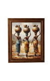 Hitech Sales Painting of Three African Women Carrying Pots Photo Frame for Kids Room, Bedroom, Living Room (Wall and Tabletop, Rectangular, Printed Photo, 12 x 14 inches Frame, Brown)