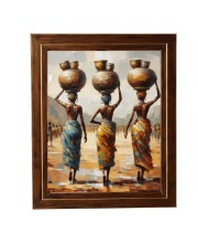 Hitech Sales Painting of Three African Women Carrying Pots Photo Frame for Kids Room, Bedroom, Living Room (Wall and Tabletop, Rectangular, Printed Photo, 12 x 14 inches Frame, Brown)