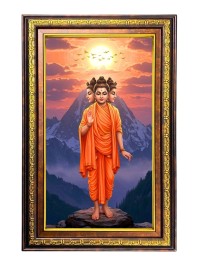 Lord Dattatreya Digital Golden Balck Color Photo Frame | Hindu Religious Wall Decor | 18x24 Inches - Inspirational Wall Art For Office, Home Decor - Ideal Spiritual Gift (F16668)