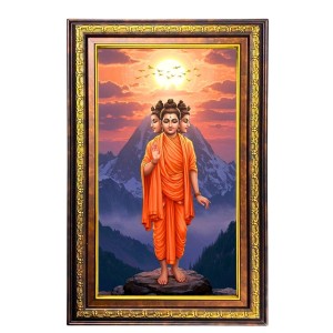 Lord Dattatreya Digital Golden Balck Color Photo Frame | Hindu Religious Wall Decor | 18x24 Inches - Inspirational Wall Art For Office, Home Decor - Ideal Spiritual Gift (F16668)