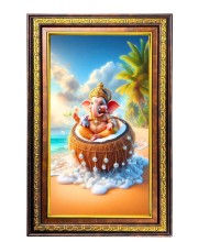 Lord Ganesha Digital Golden Balck Color Photo Frame | Hindu Religious Wall Decor | 12x18 Inches - Inspirational Wall Art For Office, Home Decor - Ideal Spiritual Gift (F16814)